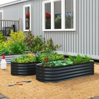 Outsunny Set of Two 150 x 60cm Steel Planters - Dark Grey(m-2)