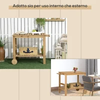Outsunny Carrello Portavivande da Giardino in Legno con 2 Ripiani e Portabottiglie, 95x47x74 cm, Color Legno(m-7)