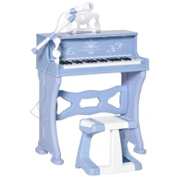 HOMCOM 37 Keys Kids Piano Mini Electronic Keyboard Light Kids Musical Instrument Educational Game Children Grand Piano Toy Set w/Stool & Microphone & Music Stand (Blue)(m-1)