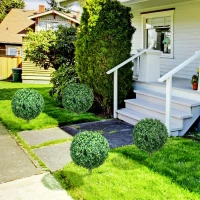 HOMCOM Artificial Boxwood Trees w/ Ground Stake, Set of 2 Ball Shaped Topiary Trees for Home Office & Living Room, UV Resistant(m-2)