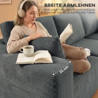 HOMCOM Modulares Ecksofa, L-förmiges Sofa-Bett mit tiefem Sitz, breiten Armlehnen, 2 Kissen, Dunkelgrau(m-7)