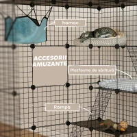 PawHut Cușcă Modulară pentru Pisici cu 4 Niveluri, cu Platforme, Rampe și 5 Uși, din Oțel și PP, 105x105x140 cm, Negru(m-7)