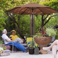 Outsunny 2.6 m Garden Parasol Umbrella with Aluminium Pole, Outdoor Patio Umbrella with Tilt and Crank, Vent, Coffee(m-2)