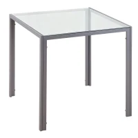 HOMCOM Modern Square Dining Table for 2-4 People, with Glass Top & Metal Legs for Dining Room, Living Room, Grey(m-1)