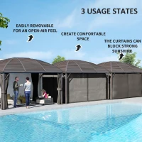 Outsunny 3 x 4m Hardtop Gazebo Canopy with Metal Roof, Aluminium Gazebo Permanent Pavilion with Netting and Curtains, Dark Grey(m-4)