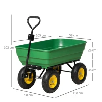Outsunny 125 Litre Large Garden Cart Heavy Duty 4 Wheel Trolley Dump Wheelbarrow Tipping Truck Trailer - Green(m-3)