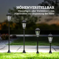 Outsunny Solar Gartenlaterne 2er Set, Wetterfeste Wegleuchte 129 cm hoch, mit LED, 6 Std. Beleuchtung, IP44, Solarlampe für Außen, Schwarz(m-6)