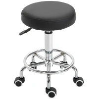 Vinsetto Swivel Round PU Leather Salon Stool Adjustable Rolling Stool with Footrest Steel Frame for Barber Hairdresser Spa Seat Black(m-6)