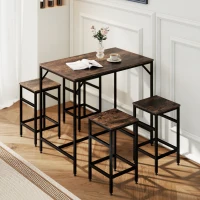 HOMCOM Set 5 Pezzi Tavolo Alto Sgabelli Stile Industriale, in Metallo e Legno, per Soggiorno e Cucina, Marrone Rustico(m-2)