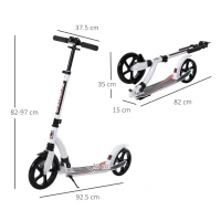 HOMCOM Foldable Kick Scooter with Double Shock Absorption and Big Wheels, Height Adjustable Aluminium Frame Big Wheel Scooter for 14+ Teens Adult - White(m-3)
