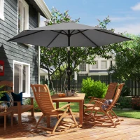 Outsunny 2.6 m Garden Parasol Umbrella with Aluminium Pole, Outdoor Patio Umbrella with Tilt and Crank, Vent, Grey(m-9)
