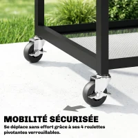 Outsunny Desserte jardin chariot de barbecue sur roulettes avec Plateau Latéral Pliable, Trois Étagères, 133 x 48,5 x 82 cm, Noir(m-6)