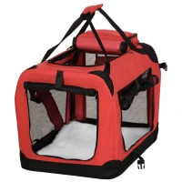 PawHut Foldable Pet Carrier for Small and Miniature Dogs, Portable Cat Carrier Soft Side Pet Travel Crate with Removable Mat, Storage Bags, Breathable Mesh Window 60 x 42 x 42cm - Red(m-1)