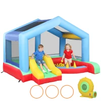 AIYAPLAY Aufblasbares Schloss für Kinder mit Gebläse Rutsche Trampolin Bällebad Ringwurfspiel Sonnendach(m-7)
