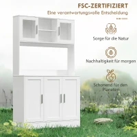 HOMCOM Küchenschrank, Skandinavisches Design, 4 Schränke, verstellbare Regale, Glastüren, offene Fläche, Spanplatte, MDF, Weiß(m-8)