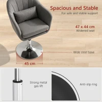 HOMCOM Swivel Linen Fabric Accent Chair for Living Room Contemporary Vanity Armchair with Adjustable Height Thick Cushion Lumbar Support Armrest for Bedroom Office Dark Grey(m-5)