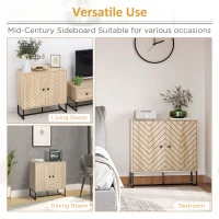 HOMCOM Storage Cabinet, Kitchen Cupboard with Chevron Double Doors, Adjustable Shelf and Metal Frame(m-4)