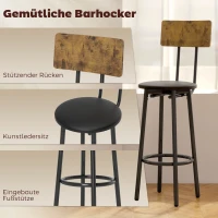 HOMCOM 3-teiliges Bartisch-Set mit 2 gepolsterten Hockern, Kunstleder-Bezug, Rückenlehne, Metallgestell, Braun(m-5)