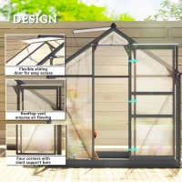 Outsunny 6 x 4ft Polycarbonate Greenhouse - Large Walk-In Green House with Sliding Door and Window, Garden Plants Growth House with Aluminium Frame and Foundation, Grey(m-4)