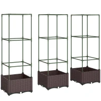 Outsunny Hochbeet mit Rankgitter 3er Set Pflanzkasten Blumenkasten mit Abflusslöchern(m-1)