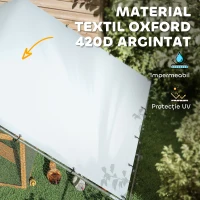 PawHut Țarc pentru Găini de 10,2 m² pentru 10-15 Găini cu Acoperiș Impermeabil, din Oțel și Țesătură, 3x3,4x1,9 m, Argintiu(m-7)