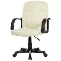 HOMCOM Executive Office Chair for Home, Mid Back PU Leather Computer Desk Chair for Adults with Arm, Wheels, Cream(m-11)