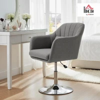 HOMCOM Swivel Linen Fabric Accent Chair for Living Room Contemporary Vanity Armchair with Adjustable Height Thick Cushion Lumbar Support Armrest for Bedroom Office Dark Grey(m-10)