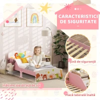 AIYAPLAY Pat pentru copii de la 3+ ani din lemn, cu margini ridicate și balustrade de siguranță, 143x77x60 cm, roz(m-4)