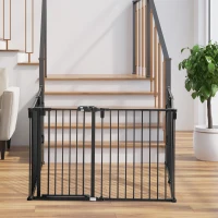 PawHut Dog Safety Gate 6-Panel Playpen Fireplace Christmas Tree Steel Fence Stair Barrier Room Divider Black(m-9)