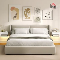 HOMCOM Juego de 2 Mesitas de Noche Flotantes con Luces LED RGB Control de APP Cajón Estante Abierto 37x32x21 cm Blanco(m-2)