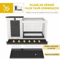 PawHut Cușcă din Lemn cu Acoperiș cu Deschidere, Tavă Glisantă și Roți, 91x51x66 cm, Gri Închis(m-4)