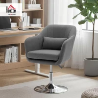 HOMCOM Swivel Linen Fabric Accent Chair for Living Room Contemporary Vanity Armchair with Adjustable Height Thick Cushion Lumbar Support Armrest for Bedroom Office Dark Grey(m-11)