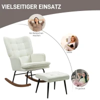 HOMCOM Schaukelstuhl mit Hocker, sanftes Schaukelsystem, Leinenimitat, 64 x 89 x 90 cm, Cremeweiß(m-6)