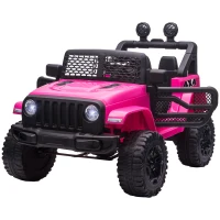 HOMCOM Kids Electric Ride On Car 12V Off Road Toy with Parental Remote Control 2 Motors Horn Lights Suspension Wheels for 3-6 Years Old Pink(m-11)