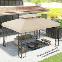 Outsunny Toldo de Recambio 4x3 m con Techo Doble Orificios de Drenaje y Protección UV Solo Toldo NO Incluye Marco Blanco Crema(m-7)