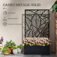 Outsunny Jardinieră Metalică Înălțată pentru Exterior cu Suport de Intimitate, Panou Decorativ și Vas pentru Plante, Montabilă pe Perete sau Independentă, Negru(m-6)