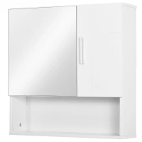 kleankin Wall Mounted Bathroom Mirror Cabinet, Modern Storage Cupboard Organizer with Double Doors and Adjustable Inner Shelf, White(m-11)