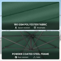 Outsunny 3 m Overhanging Cantilever Parasol, with Cross Base - Dark Green(m-5)