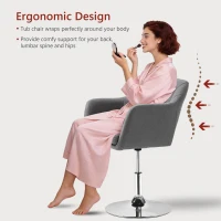 HOMCOM Swivel Linen Fabric Accent Chair for Living Room Contemporary Vanity Armchair with Adjustable Height Thick Cushion Lumbar Support Armrest for Bedroom Office Dark Grey(m-7)