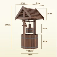 Outsunny Wood Wishing Well for Outside with Hanging Bucket, Wishing Well Planter with Drain Hole for Garden Patio, Carbonized(m-3)