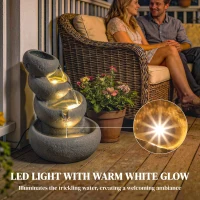 Outsunny 4-Tier Water Fountain Outdoor, Garden Water Feature with LED Lights and Pump, Freestanding Resin Waterfall for Patio(m-5)