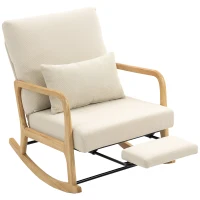 HOMCOM Silla Mecedora Nórdica con Reposapiés Respaldo Ajustable Mecedora de Pana Patas de Madera y Reposabrazos Cojín Crema(m-1)