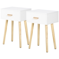 HOMCOM Lot de 2 tables de chevet, table de nuit moderne avec tiroir et pieds en bois massif, 40,5 x 30,5 x 60 cm, blanc