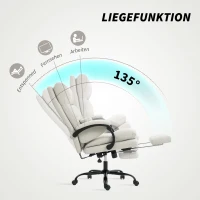 HOMCOM Bürostuhl Höhenverstellbarer Schreibtischstuhl mit Lendenwirbelstütze, Armlehne, Fußstütze, aus Kunstleder, Hellgrau(m-6)