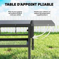 Outsunny Desserte jardin chariot de barbecue sur roulettes avec Plateau Latéral Pliable, Trois Étagères, 133 x 48,5 x 82 cm, Noir(m-4)
