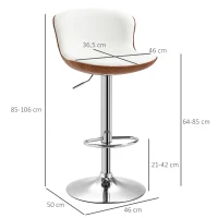 HOMCOM 2er-Set Barhocker, höhenverstellbar, Metallgestell, drehbarer Sitz, Cremeweiß(m-3)