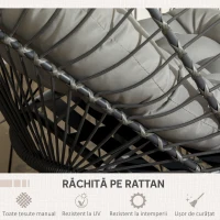 Outsunny Fotoliu Suspendat din Ratan PE cu Pernă, Șezut Pliabil și Cadru din Oțel, Gri(m-7)