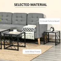 HOMCOM Set of 3 Nesting Coffee Tables, Square Side Tables with Black Metal Frame, for Living Room, Bedroom and Office, Grey(m-4)