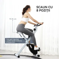 SPORTNOW Bicicletă fitness pliabilă magnetică, 8 niveluri, afișaj LCD, roți și șa reglabilă, negru(m-6)