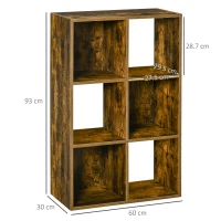 HOMCOM Industrial Style Storage Shelf, Bookcase, Bookshelf with 6 Compartments, Freestanding Shelving Unit for Living Room, Home Study, Rustic Brown(m-3)